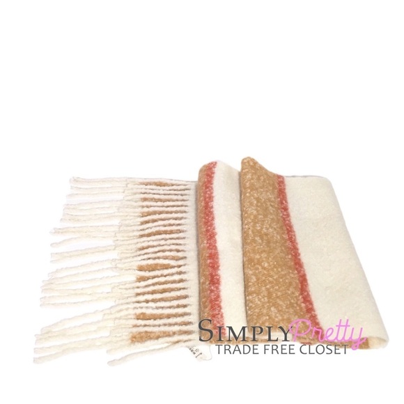 Madewell Toffee + Cream Brushed Plaid Fringe Winter Scarf - Picture 2 of 3